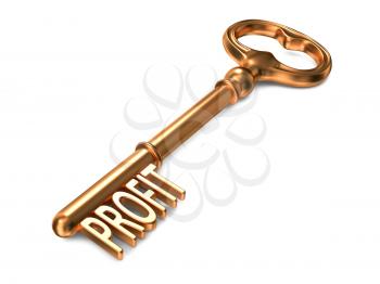 Profit - Golden Key on White Background. 3D Render. Business Concept.