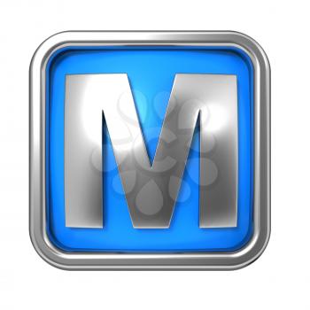 Silver Letter in Frame, on Blue Background - Letter M