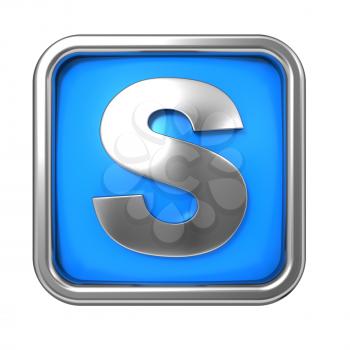 Silver Letter in Frame, on Blue Background - Letter S