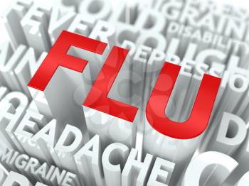 Flu Concept. The Word of Red Color Located over Text of White Color.