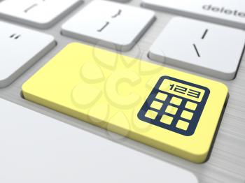 Calculator on the yellow, computer button. The Concept of Management