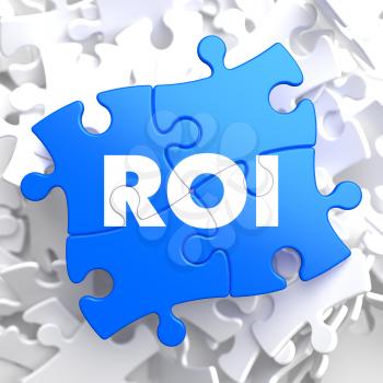 ROI - Return Of Investment - Written on Blue Puzzle Pieces. Business Concept.