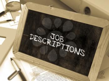 Hand Drawn Job Descriptions Concept  on Chalkboard. Blurred Background. Toned Image. 3d Render.