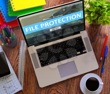 File Protection on Landing Page of Website on Laptop Screen. Security Concept. 3D Render.