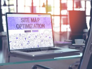 Site Map Optimization Concept Closeup on Landing Page of Laptop Screen in Modern Office Workplace. Toned Image with Selective Focus. 3D Render.