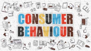 Multicolor Concept - Consumer Behaviour - on White Brick Wall with Doodle Icons Around. Modern Illustration with Doodle Design Style.