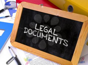 Hand Drawn Legal Documents Concept  on Chalkboard. Blurred Background. Toned Image. 3D Render.