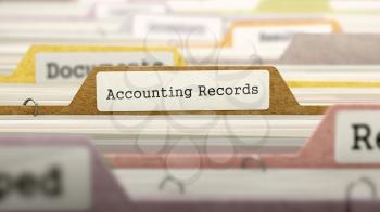 Accounting Records Concept. Colored Document Folders Sorted for Catalog. Closeup View. Selective Focus. 3D Render.