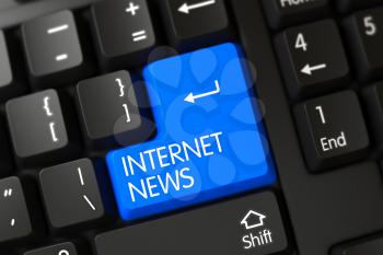 Modern Keyboard with the words Internet News on Blue Key. Modernized Keyboard Keypad Labeled Internet News. Internet News Button on PC Keyboard. 3D Illustration.