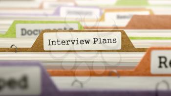 Interview Plans Concept on Folder Register in Multicolor Card Index. Closeup View. Selective Focus. 3D Render.