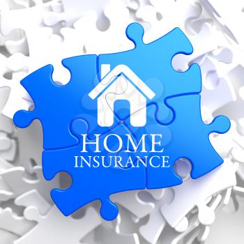 Home Insurance Inscription with Home Icon on Blue Puzzle. Business Concept.