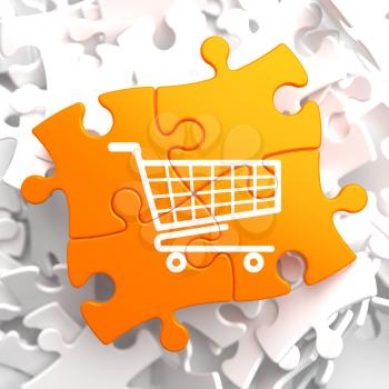 Icon of Shopping Cart on Orange Puzzle.