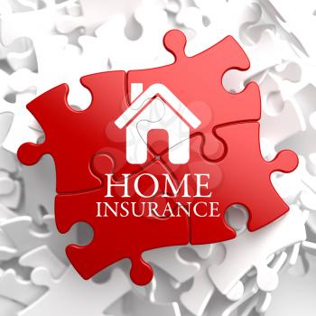 Home Insurance Inscription with Home Icon on Red Puzzle. Business Concept.