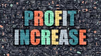 Profit Increase Concept. Modern Illustration. Multicolor Profit Increase Drawn on Dark Brick Wall. Doodle Icons. Doodle Style of  Profit Increase Concept. Profit Increase on Wall.
