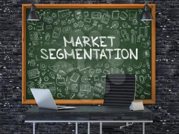 Market Segmentation - Hand Drawn on Green Chalkboard in Modern Office Workplace. Illustration with Doodle Design Elements. 3D.