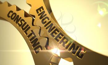 Engineering Consulting on Mechanism of Golden Metallic Cogwheels with Lens Flare. 3D.