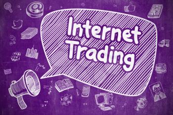 Internet Trading on Speech Bubble. Cartoon Illustration of Screaming Horn Speaker. Advertising Concept. 