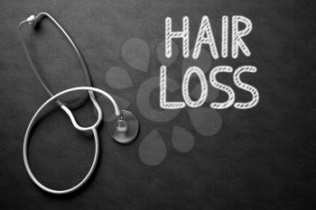 Medical Concept: Hair Loss Handwritten on Black Chalkboard. Medical Concept: Hair Loss - Medical Concept on Black Chalkboard. 3D Rendering.