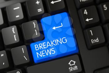 Key Breaking News on Modern Laptop Keyboard. 3D Render.