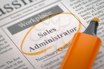 Newspaper with Small Advertising Sales Administrator. Blurred Image with Selective focus. Job Seeking Concept. 3D Rendering.