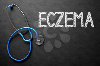 Medical Concept: Eczema Handwritten on Black Chalkboard. Medical Concept: Eczema on Black Chalkboard. 3D Rendering.