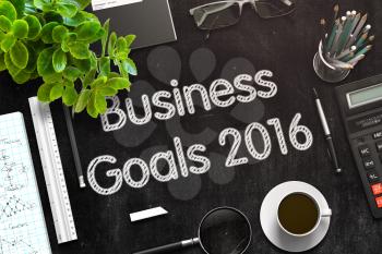 Black Chalkboard with Business Goals 2016. 3d Rendering. Toned Illustration.