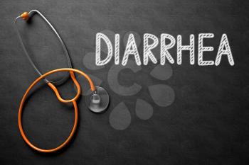 Black Chalkboard with Diarrhea - Medical Concept. Medical Concept: Top View of Orange Stethoscope on Black Chalkboard with Medical Concept - Diarrhea. 3D Rendering.