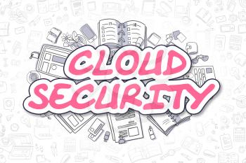 Doodle Illustration of Cloud Security, Surrounded by Stationery. Business Concept for Web Banners, Printed Materials. 