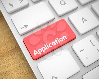 Service Concept: Application on Modernized Keyboard Background. White Keyboard Keypad Showing the MessageApplication. Message on Keyboard Red Key. 3D.