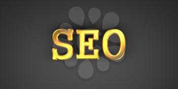 SEO - Internet Concept. Golden Text on a Black Background.