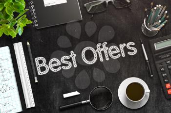 Best Offers on Black Chalkboard. 3d Rendering. Toned Image.