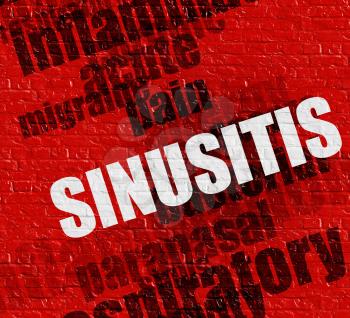 Modern medical concept: Red Brick Wall with Sinusitis on it . Sinusitis - on the Brickwall with Wordcloud Around . 