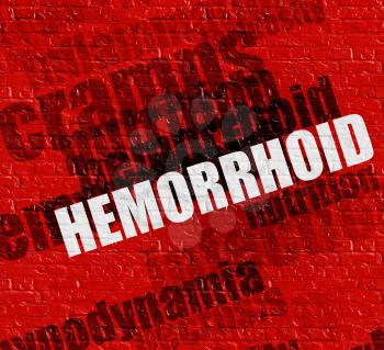 Modern medicine concept: Hemorrhoid - on the Wall with Wordcloud Around . Hemorrhoid on the Red Brick Wall . 
