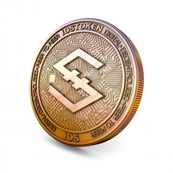 Iostoken IOS - Cryptocurrency Coin Isolated on White Background. 3D rendering.