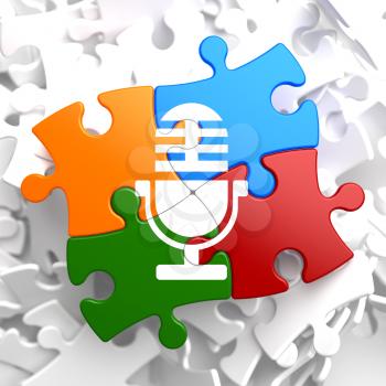 Microphone Icon on Multicolor Puzzle. Sound Concept.