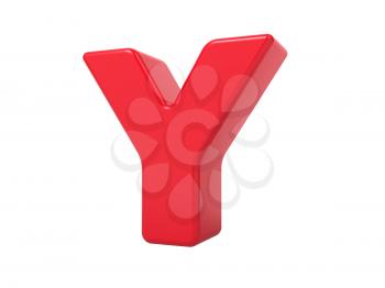 Red 3D Plastic Letter Y Isolated on White.