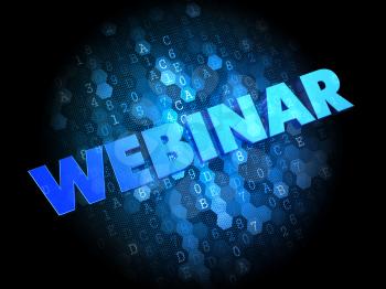 Webinar - Text in Blue Color on Dark Digital Background.