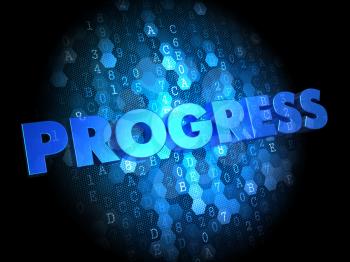 Progress - Text in Blue Color on Dark Digital Background.