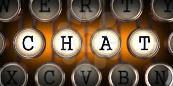 Chat on Old Typewriter's Keys on Orange Background.