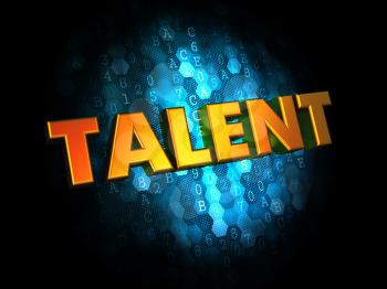 Talent Concept - Golden Color Text on Dark Blue Digital Background.