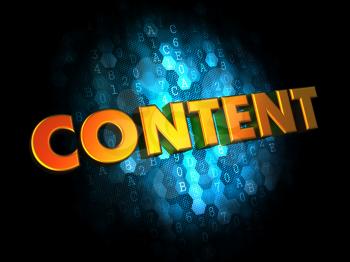 Content - Golden Color Text on Dark Blue Digital Background.