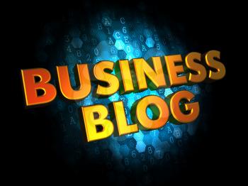 Business Blog - Gold 3D Words on Dark Digital Background.