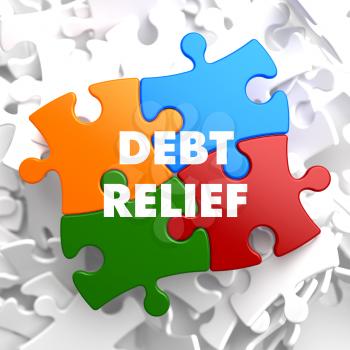 Debt Relief on Multicolor Puzzle on White Background.