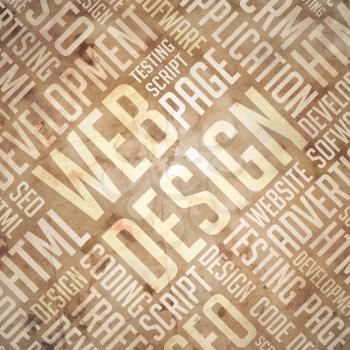 Web Design. Grunge Beige-Brown Wordcloud.