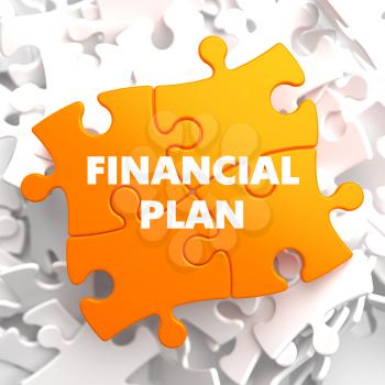 Financial Plan on Orange Puzzle on White Background.