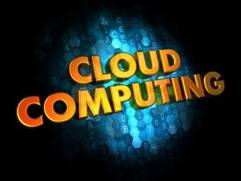 Cloud Computing - Golden Color Text on Dark Blue Digital Background.