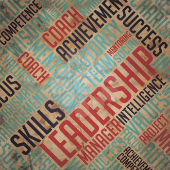 Leadership - Grunge Wordcloud Background on Old Paper.