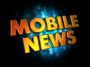 Mobil News - Gold 3D Words on Dark Digital Background.