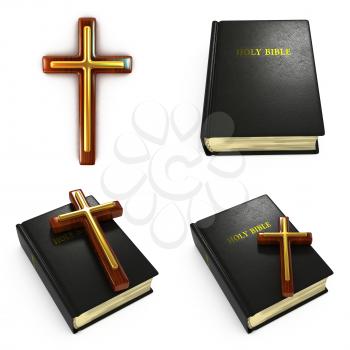 Religious Concepts - Set of 3D Bible and Cross.