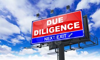 Due Diligence - Red Billboard on Sky Background. Business Concept.